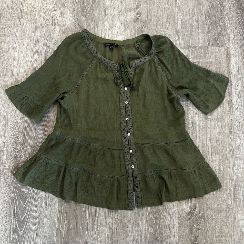 Zac & Rachel Green Puff Sleeve Peplum‎ Blouse